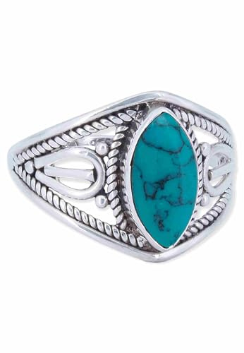 mantraroma Damen Ring 925 Silber Türkis Edelstein türkis ausgefallen verspielt