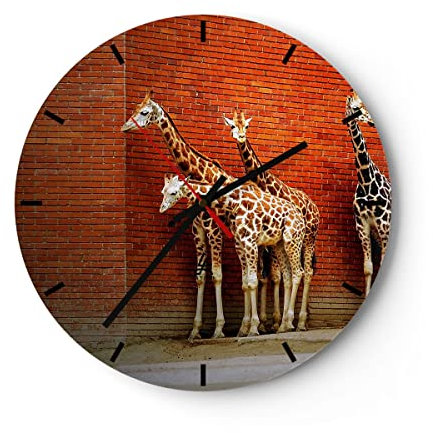 Modern Wanduhr Tiere Giraffen Zoo Familie 30x30cm Rund Klein Wand Uhr Glas Analog Zimmeruhren Küche Büro Wohnzimmer Glasuhr Wall Clock Dekoration Design Wanddekoration Küchenuhr C3AR30x30-2643
