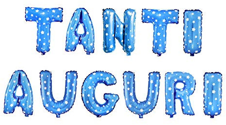 Vetrineinrete® Palloncini Tanti Auguri Scritta Gigante Decorazioni per Festa Party Festone Striscione per Compleanno onomastico Gonfiabile con Cannuccia Vari Colori (Blu) M24
