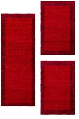 HomebyHome Bettumrandung Schlafzimmer 3 teilig Teppich Rot - Waschbarer Bettumrandung Teppich Läufer Set Extra Flauschig Bettvorleger Schlafzimmer Bettset:2 St. 60x110 cm | 1 St. 80x150 cm