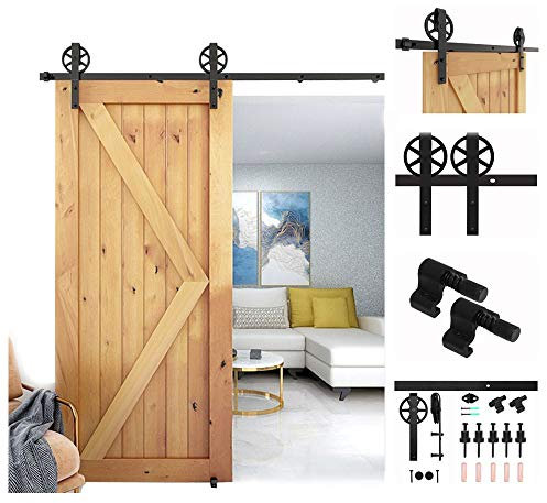 9.6FT-292cm Acciaio Binario per Porta Scorrevole Kit, CCJH Porte Scorrevoli Accessori, Con Senza Pugno Guida Porta Scorrevole Pavimento[Grande Rullo]
