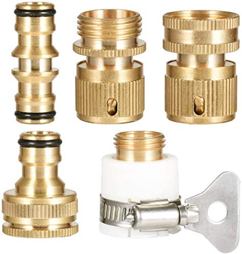 Hydrogarden Messing Schlauchkupplung Set, 2X Schnellkupplung 3/4 Zoll, 1x Hahnverbinder 1/2 Zoll oder 3/4 Zoll, 1x Dopplestecker Gartenschlauch, 1x Universal Adapter Wasserhahn