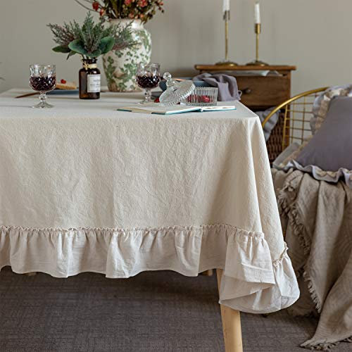GLORY SEASON Nappe Rustique Classique en lin imprimé Village français - Décoration de Table de Ferme -150 x 215 cm - Rectangulaire/rectangulaire - Bleu - Pour la Cuisine et la Salle à Manger