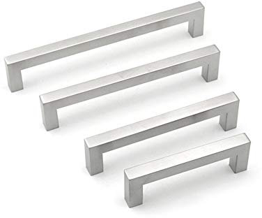 Dreneco 2 Pack Kitchen Door Handles, Drawer Knobs, Cabinet Handles Stainless Steel Square Kitchen Cupboard Handles, 128mm, Silver (Screws Included)
