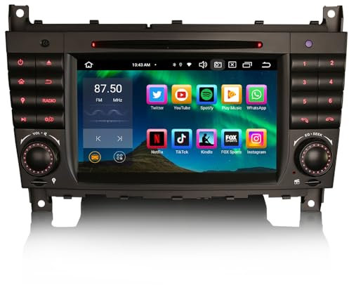 8-Kern 4GB 64GB Android 14 Autoradio Bluetooth GPS Navi für Mercedes Benz C CLK CLC Klasse W209 W203 DVD DSP Bluetooth 5.0 WiFi DAB + Kabelloses CarPlay Android Auto FM Radio