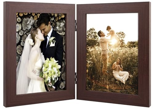 Golden State Art, 12,7 x 17,8 cm Doppel-Bilderrahmen, vertikal, aufklappbar, Familienrahmen, Collage, mit Echtglas (12,7 x 17,8 cm, braun, 1 Stück)