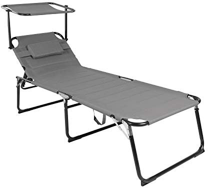 INDA-Exclusiv XXL Aluminium Gartenliege Sonnenliege Relaxliege Liege gepolstert klappbar Grau inkl. Kissen und Sonnendach L200xB70xH45/95cm