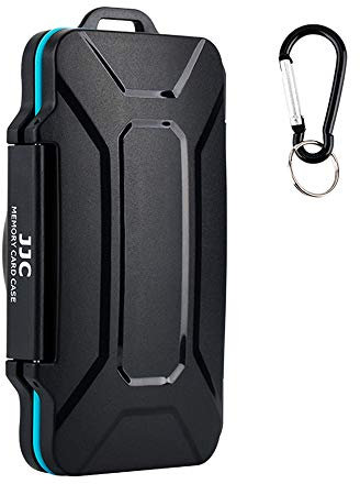 JJC-Speicherkartengehäuse 24 Steckplätze mit wasserabweisendem Halter für 12 SD SDHC SDXC- und 12 CFexpress Typ A-Karten mit Karabinerhaken