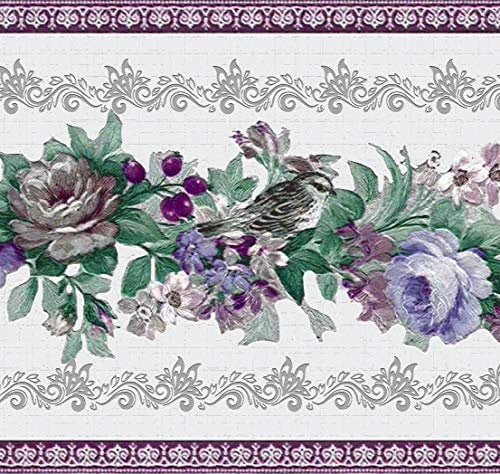 Dundee Deco DDAZBD9039 Peel and Stick Wallpaper Border - Floral Purple, Blue, Green Flowers on Vine Wall Border Retro Design, 15 ft x 7 in (4.57m x 17.78cm), Self Adhesive