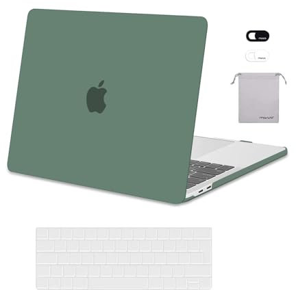 MOSISO Hülle Case Kompatibel mit MacBook Pro 13 Zoll 2024-2016 A2338 M2 M1 A2289 A2251 A2159 A1989 A1706 A1708,Plastik Hartschale&Tastaturschutz&Webcam Cover&Lager Tasche,Mitternacht Grün