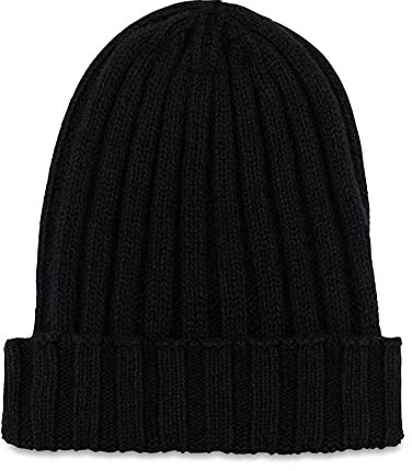 Lucky Franc's Made in Italy Cashmere Beanie für Herren – 100% Handarbeit, gestrickte Kaschmir-Mützen, tragbar als Mütze mit Bündchen, schwarz,