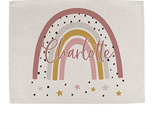 Striefchen® Stoff-Platzdeckchen für Mädchen mit Namensaufdruck - Geschenk zur Einschulung Regenbogen Bunt