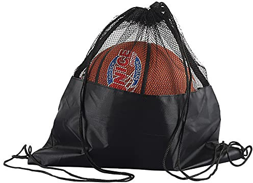 SHULLIN Balltaschen Nylon Net Tasche mit Schultergurt tragbare Balltasche Soccer Bag Netzstoff Sports Ball Tasche Basketball Tasche Ball Beutel für Basketball Fußball Volleyball Tennis(Schwarz)