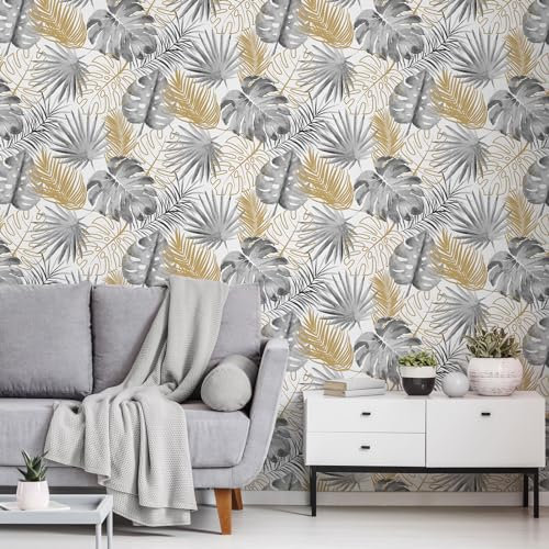 Papier peint Jungle monstera dorée