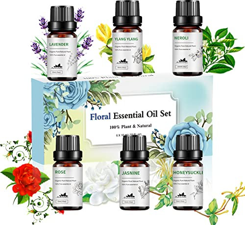 Mumianhua Blumenmischung Set - 6 Ätherische Öle Naturrein (Rose, Lavendel, Jasmin) für Diffuser, Massage & DIY Kosmetik, Blumenduft-Parfüm 6x10ml