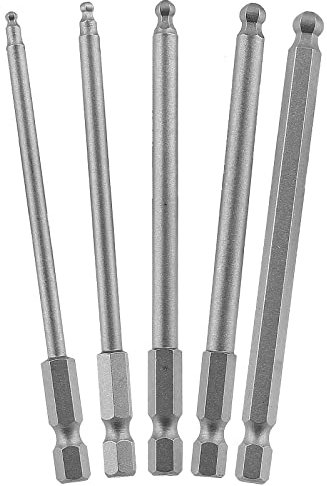 Aracombie Set di 5 punte per chiave a brugola con estremità a sfera, 2,5 mm-6 mm, set di punte per cacciavite con estremità a sfera metrica, in acciaio S2, chiave a brugola, set di punte magnetiche da