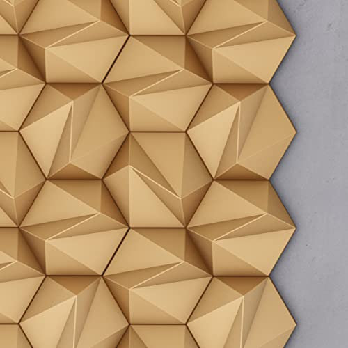 3D Wall Panel Zeta Design, Wall Panelling System, Decorative Tiles, Pack of 54 Tiles (Old Gold)