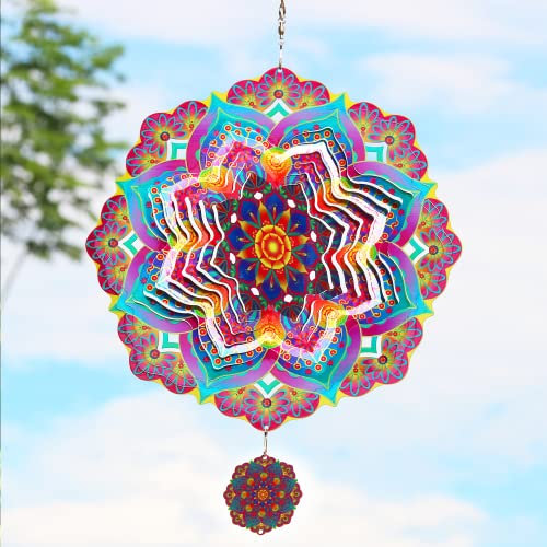 TFANUO Mandala Windspiel 3D Edelstahl 30,5 cm hängende Windspiel kinetische Hofkunst Dekorationen Innen und Außendekoration