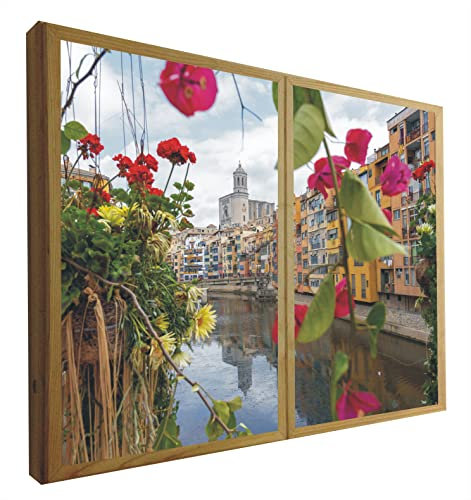 CCRETROILUMINADOS Finestre finte decorative illuminate con vista sul Riu Onyar Girona 70 x 90 cm