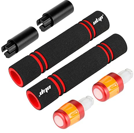 MotuTech Erweiterter Griff + LED-Blinklichter, wasserdicht, wiederaufladbar, für Xiaomi M365 Pro Pro2 1S MI3 Scooter, Segway Ninebot ES1 ES2 ES3 ES4 E22 E25 E45 (Schwarz + Rot Orange)