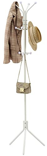 Hoctieon porte manteau sur pieds, porte-manteau bois d'entrée avec 12 crochets, porte-manteau en métal, porte-manteau robuste, arbre à manteau autoportant, Trois coins fixes, blanc