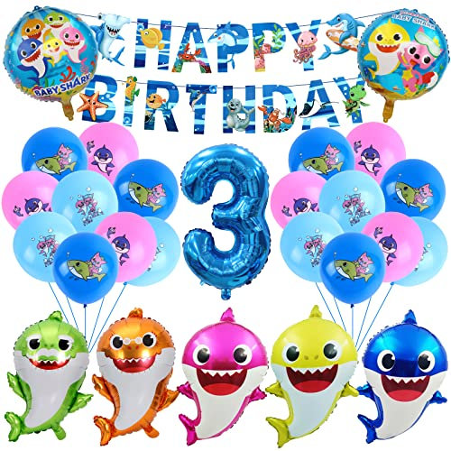 Shark Geburtstagsdeko 3 Jahre, Shark Luftballons, Shark Deko Kindergeburtstag, Shark Birthday Party Set, Shark Decoration, Shark Folienballons für Kinder