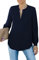 Homlan Damen Bluse Elegant V Ausschnitt Langarm Arbeit Oberteile Casual Tunika Henley Langarmshirt Einfarbig Lose Hemdbluse (8229XX-Large, Dunkelblau)