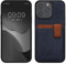 kalibri Hülle kompatibel mit Apple iPhone 14 Pro Max - Handyhülle Handy Cover - Kunstleder Case mit Kartenfach abnehmbar - Dunkelblau Braun