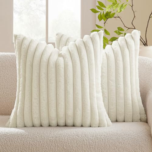MIULEE Plüsch Samt Kissenbezug Kissenbezüge Kunstpelz weich Moderne Sofakissen Dekokissen Glatter Reißverschluss Waschbar Dekokissen Kissenhülle für Wohnzimmer Sofa 2er Set 45x45 cm Beige