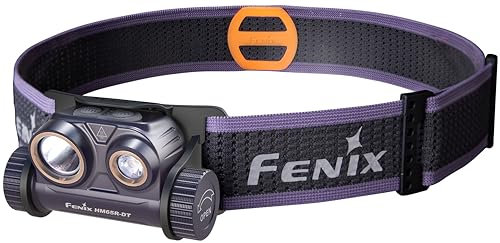 FENIX HM65R-DT Stirnlampe, leicht, Doppelstrahl, für Laufen, Camping, Outdoor, Sport, 1500 Lumen, 170 m, max. 300 Stunden, weiße und warmweiße LEDs, Sport-BOA-Kopfbandsystem, IP68, Dunkelviolett