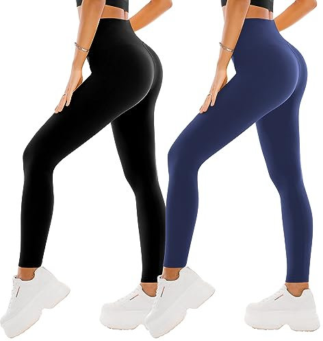 SINOPHANT 2er Pack Leggings Damen High Waist - Sportleggins Elastisch Yogahose Blickdicht Fitness Gym Yoga(2 Schwarz/Schwarzblau,S-M)