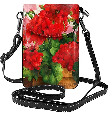 Lsjuee Rote Geranien Frische Tropische Zitronen Flap Phone Crossbody Bag für Frauen, PU-Leder-Handy-Geldbörse mit verstellbarem Riemen