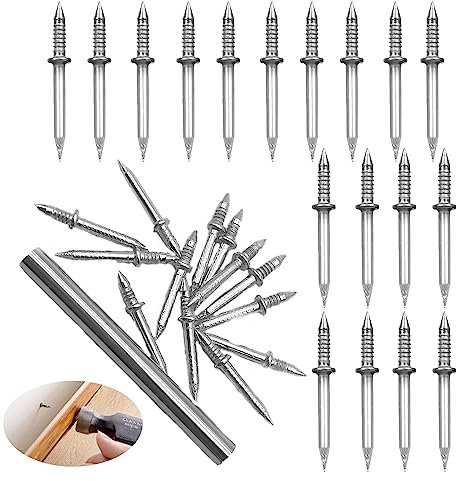 UtySty Lot de 50 plinthes en bois pour montage mural, double extrémité, clou invisible, connecteur à 2 têtes, fixateur spécial caché pour plinthe en bois avec outil de montage