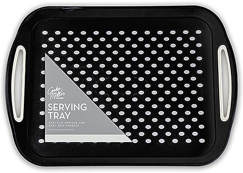 Tech Island Serving Tray, Anti-Slip Rectangular with Non-Slip Rubber on Top and Bottom Plastic Dinner/Drinks Reusable Serving Trays, Easy Grip Handles Ideal for Home Breakfast, party (Black)