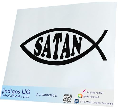 INDIGOS UG Auto Aufkleber Auto - 300x113 mm - Satan Fisch - schwarz - Selbstklebender Sticker für Auto, Fenster, Bus oder LKW