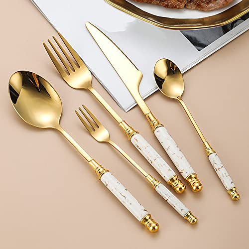 80 Piece Black Silverware Set for 16 Durable 18/10 Stainless Steel Flatware Set Vintage Ceramic Handle Cutlery Tableware Utensils Set Knives Forks and Spoons for Home Kitchen Restaurant Christmas (Co