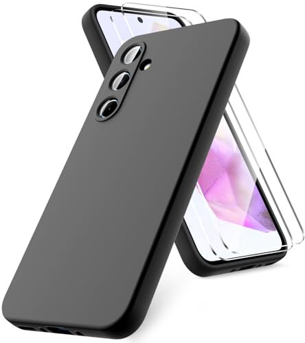 Vansdon Hülle kompatibel mit Samsung Galaxy A35 5G Hülle, mit 2 Schutzglas, weiche TPU Flüssigsilikonhülle, stoßfestem Gummi Silikongel Fall-Schwarz