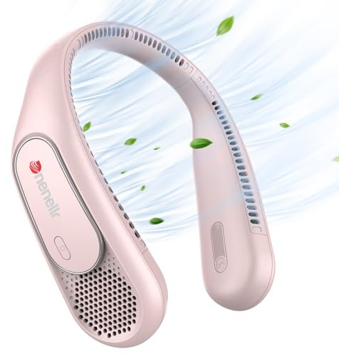 Dnenellr Ventilateur de Cou Portable, 360° Cooling Ventilateur Cou Rechargeable Silencieux, 3 Vitesses Ventilateur de Cou Libres Sans Pale Avec Batterie de 6000mAh, pour Domicile, Bureau, Voyage-Rose