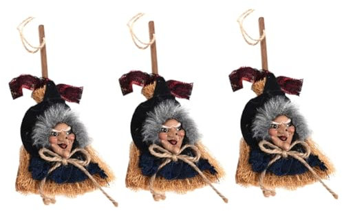 Warmhm 3st Kleiderbügel Zum Dekorieren Hexen Besenstiel Zubehör Für Hexenkostüme Halloween-dekoration Halloween-kostüm-requisite Halloween-besen-ornament Banner Anhänger Die Hölzern