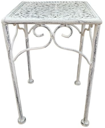 Meinposten Beistelltisch Metall Tisch weiß grau Shabby Telefontisch Metalltisch Landhaus (Klein, 28 x 18 x 18 cm)