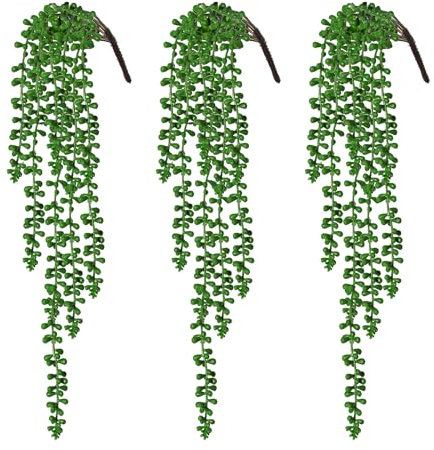 RECUTMS Künstliche Sukkulenten zum Aufhängen, künstliche Hängepflanzen, Perlenschnur, künstliche Grünpflanze, Wandpflanze, künstliche Pflanzen, Innen- und Außenbereich, Heimdekoration, 3 Stück