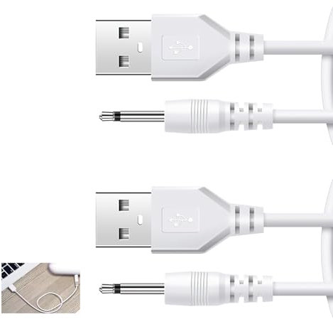Fadbudss 2 Pcs Massager Fast Charging Cable, USB to 2.5mm Male DC Charger Cord White Cable for Wireless Massagers Replacement DC Power Charger Wire, Compatibility with 5V Rechargeable Devices