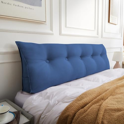 Dorifine Kissen Bett Rückenkissen, Lesekissen für Bett, Dreieckiges Rückenlehne Kissen, Rückenpolster Wand mit abnehmbarem Bezug, Werden als Kopfteil, Sofa Rückenkissen, 140 x 50 x 20 cm, Blau