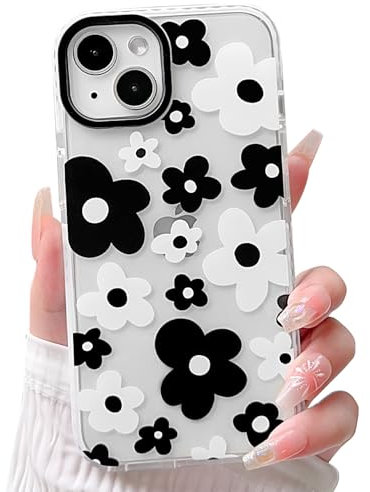 NITITOP Compatible with iPhone 13 Mini Case Cute Clear for Women Girls Black Flower Floral Pattern Ultra Slim with Bumper Protector Soft TPU Anti-Yellow Protective Phone Cover - Black