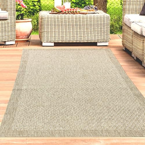 CARPETIA Teppich Outdoor Balkon Wintergarten Terrasse Garten strapazierfähig leicht zu pflegen mit einfarbigem Muster in Beige, 240 x 340 cm