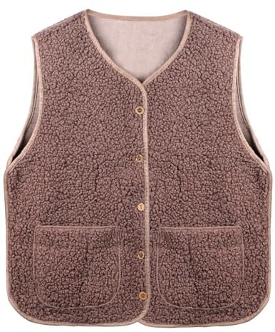 Risipu Gilet da donna Sherpa casual caldo peloso finto shearling gilet senza maniche in pile tasche Teddy Coat gilet per l'inverno