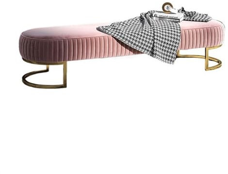 Pink Velvet Upholstered Bedroom Bench Stylish Shoe and Clothing Storage Bench for Entryway Home Décor Long Bed End Stool with Shoe Fitting Area 180cm
