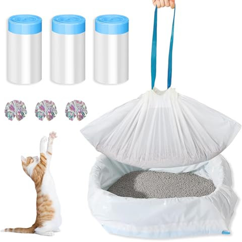 UptVin 30 PCS Large Cat Litter Tray Liners, Cat Litter Bags with Drawstring Handles Scratch Resistant and Leak Proof Heavy Duty Liners for Extra Large Litter Box (45X94CM)