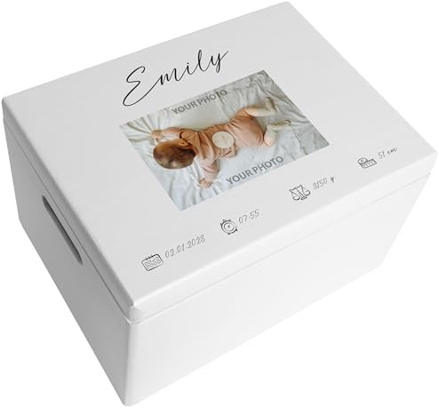Creative Deco Personalised Photo Baby Memory Box | Custom Image Keepsake Boxes | Unique Gift for Newborn Boy or Girl | Customised Wooden Storage Box with Hinged Lid | UV Print