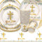 Stoviglie per Feste Comunione,Doyomtoy God Bless Decorazioni Battesimo Tema Piatti di Compleanno, Tazze, Tovaglioli per Baby Shower Decorare Feste di Battesimo con Croce 20 Ospiti